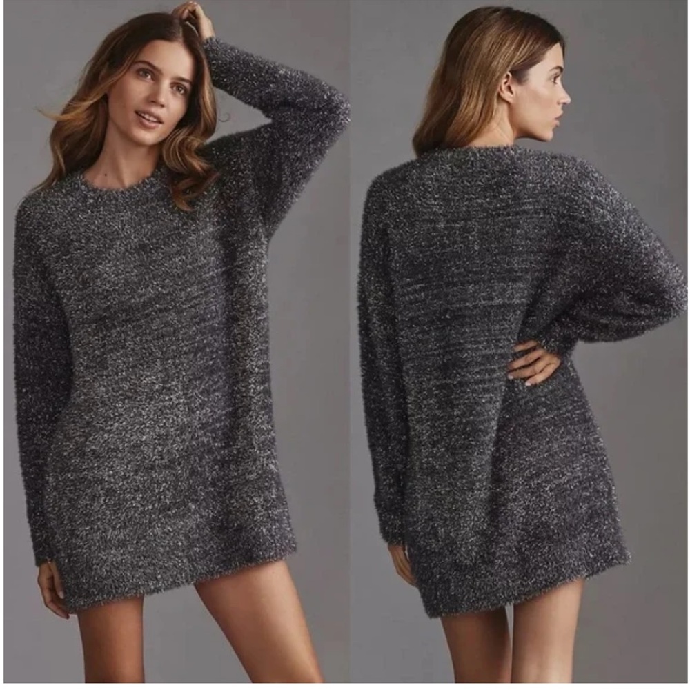 Anthropologie metallic eyelash knit sweater mini‎ dress